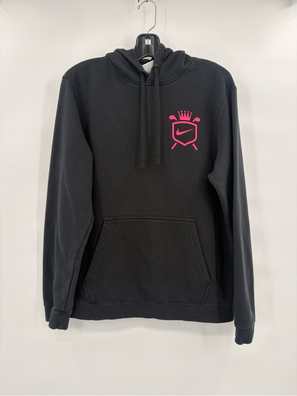Nike Golf Black Crewneck Hoodie with Pink Crest Logo Size Large